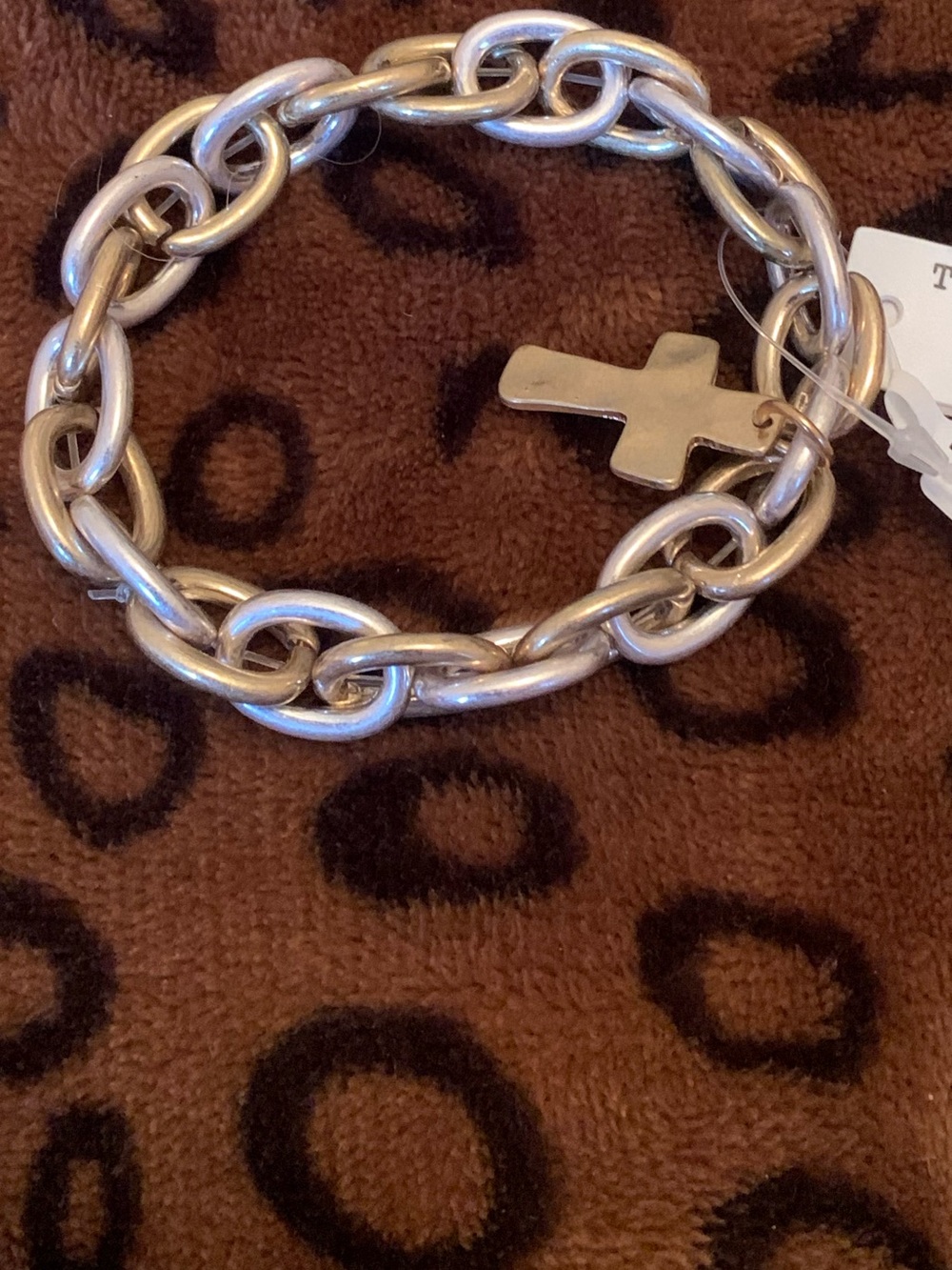 Silver and Gold Chain Link with Cross Charm Chain Bracelet - Women Accessories